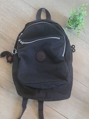 Kipling Mini Black Nylon Backpack with Silver Zippers With Leandro Monkey